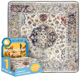 SCLOSE Washable Pee Pad for Dogs Extra Large, 72" x 72" Reusable Puppy Pads Waterproof Dog Rugs, Super Absorbent, Leakproof, Dog Crate Pad, Playpen Mat, Whelping Pads, Vintage Medallion