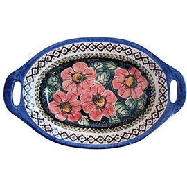 Polish Pottery Serving or Baking Dish with Handles - Eva's Collection"Red Garden"