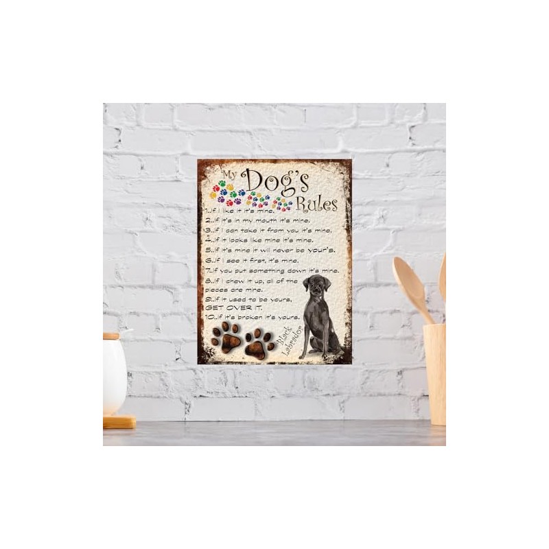 MY DOG'S RULES RETRO STYLE METAL TIN SIGN/PLAQUE BLACK LABRADOR