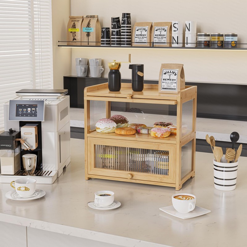 BAMBANG Extra Large Bamboo Bread Box for Kitchen Counter, Double