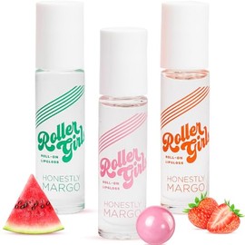 Honestly Margo Roller Girl Roll-On Lip Gloss (Strawberry Amber, Watermelon Alexis, Bubblegum Destiny - Pack of 3) – Lip Gloss for Women with Hydrating Vitamin E & Moisturizing Shine, Non Stick Gloss