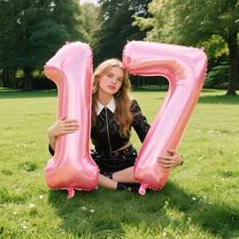 40 Inch Pearlescent Pink Balloon Number 7 First Birthday Jumbo Mylar Foil Helium Balloon for 17 27 37 Birthday Digital for 70th Party Wedding Anniversary Party Decorations