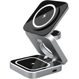 MR. GADGETS Cargador Inalámbrico 3 en 1 Plegable, Cargador 15w Portátil Magnético con Tecnología Qi, Carga Rápida, Base de Carga para Escritorio, Estación de Carga sin Cables Para iPhone/Airpods/Watch