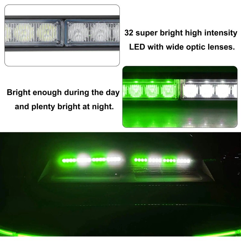 New 32LED 26 Flash Patterns Green/White Safety Warning Lights for