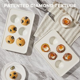 HONGBAKE 2 Pack Nonstick Ceramic Muffin Pan, 6 Cup Muffin tin for Baking, Non-toxic Cupcake Pan, Heavy-duty Aluminized Steel Cupcake Tray with Diamond Texture, Easy To Clean (Cream, 2PCS)