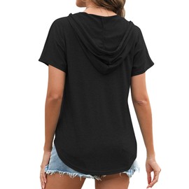 Poetsky Short Sleeve Shirts for Women Casual Summer V Neck Tunic Tops Loose Sport Hoodies, Black, M