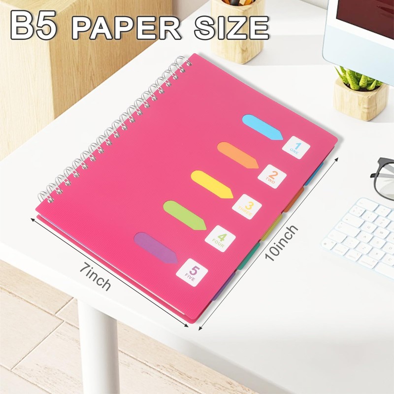5 Subject Notebook College Ruled Spiral Notebook 7x10 Inch Hardcover
