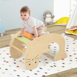 INFANS 4 in 1 Arch Climbing Toys for Toddlers, Montessori Wooden Arch Climber Ladder Structure and Rocker with Cushion Pad, Waldorf Children Indoor Gym Learning Playset for Kids Boys Girls (Macaron)