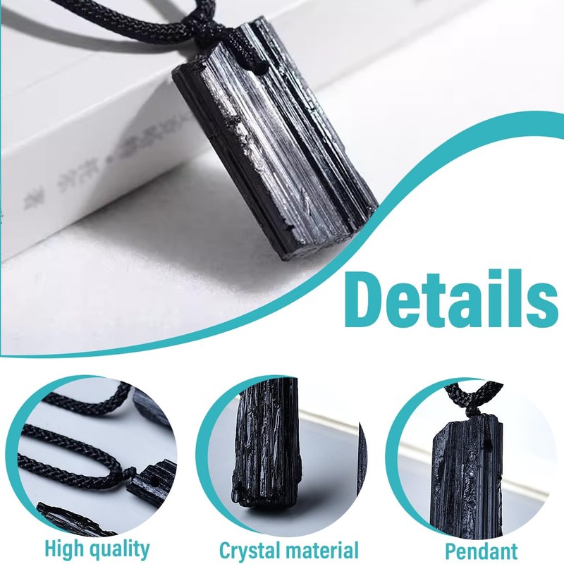 EYVRPAU Black Tourmaline Raw Stone Pendant Gemstone Pendant Cotton Band