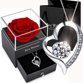 Ewige Rose mit Halskette, ewige Rose mit Halskette, ewige Rose, echte Rose mit Halskette, Geschenk für Ehefrau, Oma, Mutter, Valentinstag, Muttertag, Jahrestag Geschenk für Sie