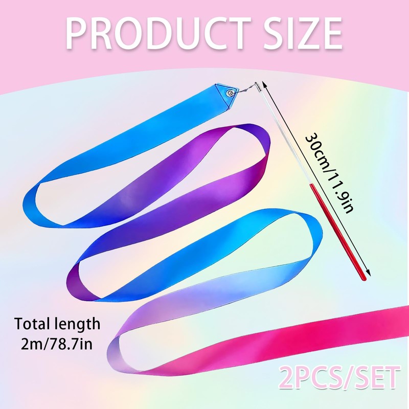 2-Pack Gradient Gymnastics Ribbons – 78.7 Inch Dance Ribbon with
