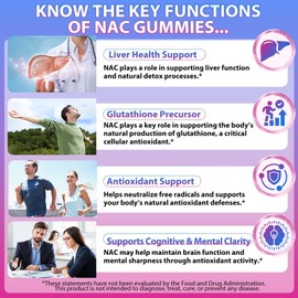 Nyloriaine NAC Supplement N-Acetyl Cysteine, Nac Gummies 60pcs, Support Immnue, Liver Function, Antioxidant Support, Nac 1000mg Per Serving, Non-GMO, Vegan, Sugar-Free
