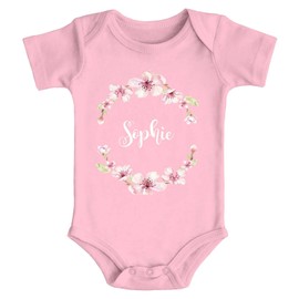 SpecialMe® Baby Bodysuit with Name Flower Wreath Flowers Gift for Birthday with Desired Name Birth Girl Organic Cotton, Name with flowers pink