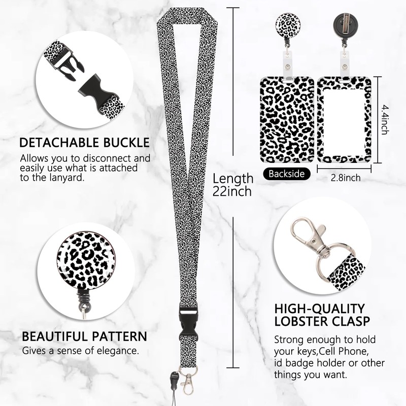 Leopard Print Black Lanyard Card Holder, ID Badge, Lanyard Card