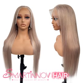 Smartinnov 30 Inch Ash Blonde Human Hair Wigs 13x6 HD Lace Frontal Brazilian Real Hair Pre Plucked with Baby Hair Silky Straight 150% Density Grey Ash Blonde Wigs for Women