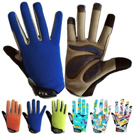 LOVMEAD Cycling Gloves Kids for Boys Girls Age 4-12, MTB Gloves Pair Outdoor Sports Road Bike Bicycle Bike Gloves Spring Summer (L, Blue)