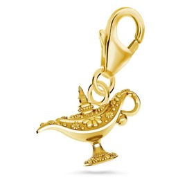 Goldene Hufeisen Mini Small Wish Lamp Wish Lamp Lobster Clasp Charm Pendant for Charm Bracelet Made of 925 Sterling Silver Gold-Plated, Sterling Silver Yellow Gold, No Gemstone