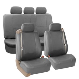 The Quality Cover PU Leather Seat Covers Built In Seat belt Car Sedan SUV Solid Gray w. Dash Mat