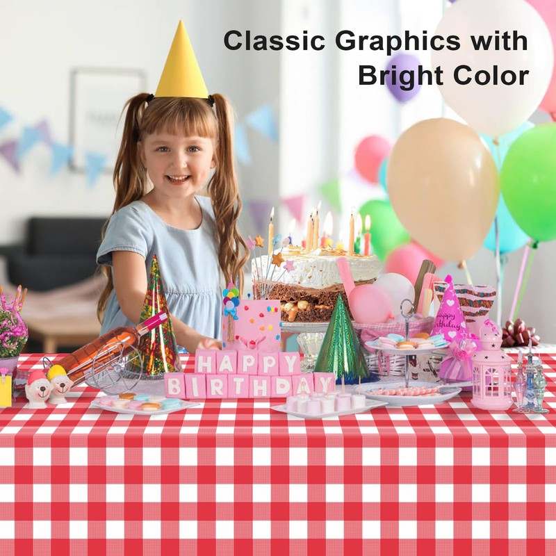 LIKAJON 2 Pack Red and White Checkered Tablecloth, Red Plastic