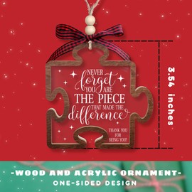 Thank You Gifts for Women, Boss, Coworkers, Manager, Teacher, Nurse, Mom, Bestie - Thank You Christmas Ornament - Never Forget The Difference You Made Ornament - 2 Layer Wood Acrylic Puzzle Ornament
