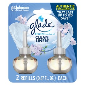 Glade PlugIns Refills Air Freshener, Scented and Essential Oils for Home and Bathroom, Clean Linen, 1.34 Fl Oz, 2 Count | Glade