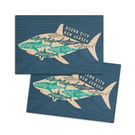 Ocean City, New Jersey, Shark Name Pattern, (4x6 Birch Wood Postcards, 2-Pack Stationary, Rustic Home Wall Decor)