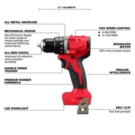 Milwaukee M18 18V 1/2" Compact Brushless Drill Driver Kit - Cordless Drill Set