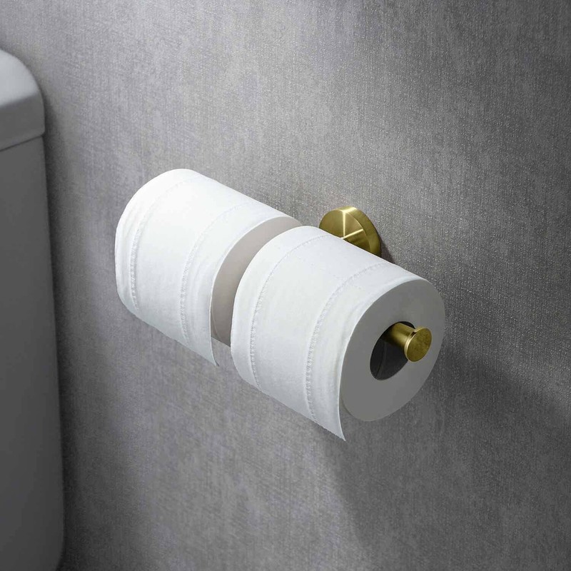 KIBI Circular Double Toilet Paper Holder for Bathroom, Solid Brass