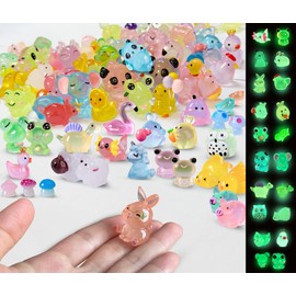 SparkleFab Luminous Mini Resin Animals 100 Pcs Tiny Animals Mini Ducks Owls Tiny Frogs Pandas Dinosaurs Small Birds Elephants Little Rabbits Glow in The Dark Garden Miniatures Fairy Garden Accessories