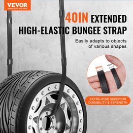 VEVOR 40" Flat Rubber Bungee Cords with 160% Max Stretch, Adjustable Heavy Duty Bungee Cords with Intergrated Hooks, 4 Pack, Black