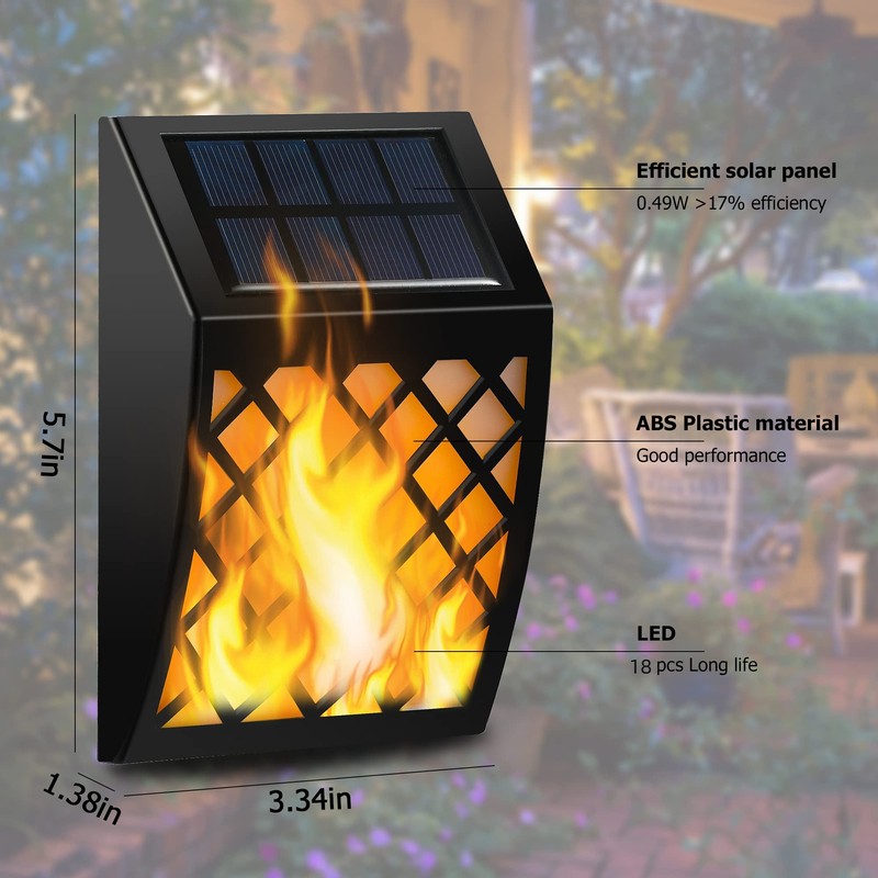 Dynaming Solar Flame Wall Lights Outdoor, 8 Pack Solar Powered