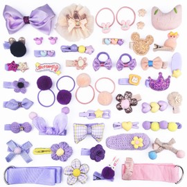 Baby Girl's Hair Clips Cute Hair Bows Baby Elastic Hair Ties Hair Accessories Ponytail Holder Hairpins Set for ittle Girls Teens Toddlers,48 pieces Pack (Purple & lightsalmon)