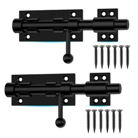 Slide Bolt Gate Latch, 6.3 Inch Heavy Duty Solid Stainless Steel Bolts Latches,for Fence, Yard Doors, Garages, Bedrooms, Cupboards and Window (2 Pack, Black)