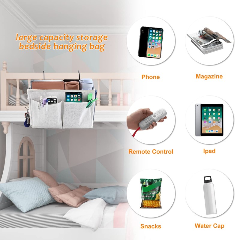 Surblue Bedside Caddy Bedside Storage Bag Hanging Organizer for Bunk,