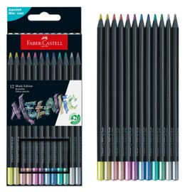 Faber-Castell Faber-Castell Black Edition Metallic-Buntstifte: 12 Stück, schwarzes Holz und superweiche Mine, Buntstifte, Buntstifte für Kinder, Anfänger und Künstler