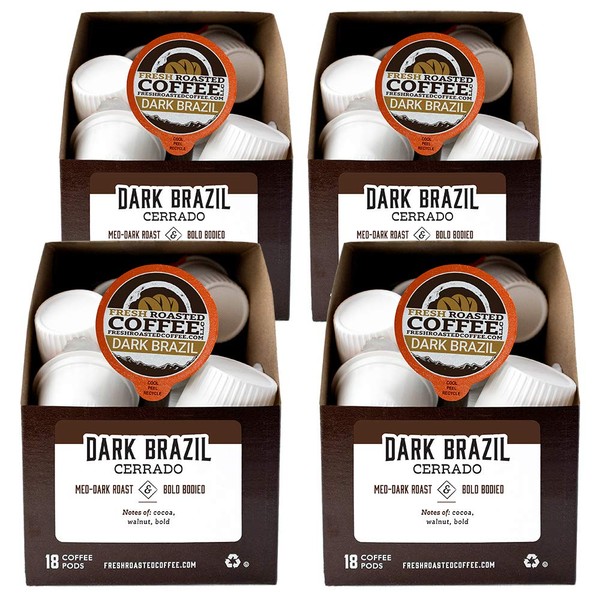 Fresh Roasted Coffee LLC, Dark Brazil Cerrado Coffee Pods, Medium-Dark Roast, 72 Count