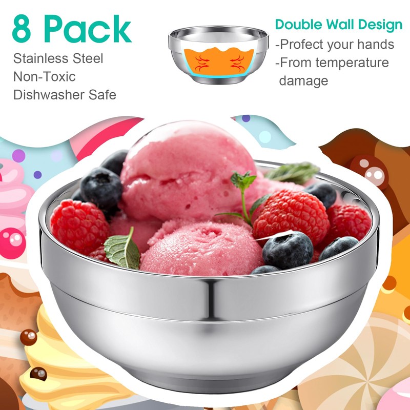Funnymoom 8 Pack 24 oz Stainless Steel Bowls Double Walled