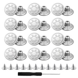 20 PCS Replacement Jean Buttons No Sew 17 mm Buttons for Jeans Silver Tack Button Adjustable No Sewing Button with Threads Rivets and Screwdriver