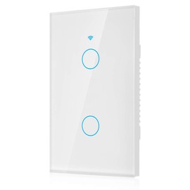Interruptor de pantalla táctil WiFi de 2 vías, interruptor de luz de pared de control remoto de teléfono inteligente para Alexa/para Google, interruptor inteligente de prevención de incendios(Blanco)