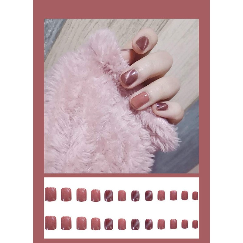 24 Pcs Red Brown Nail Tips, Easy 1 Second Gel