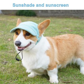 Harikaji Dog Cap, Dog Thickened Corduroy Cap Sunscreen Hat Baseball Cap Outdoor Sports Hat with Ear Holes Chin Strap for Cats Dogs (Green,L)