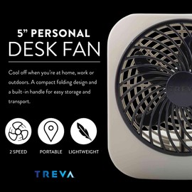 O2COOL Treva 5 Inch Battery Powered Fan Portable Desk Fan 2 Cooling Speeds with Compact Folding & Tilt Design Cubicle Accessories Small Portable 2 Pack (Grey)