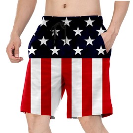 LodiSFOA Men's Swim Trunks Quick Dry Bathing Suits Beach Swimming Board Shorts Funny Swimwear American Flag