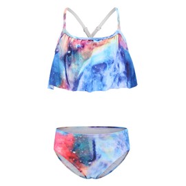 Zestonie Girls Bikini Swimsuits Two Piece Bathing Suit Hawaiian Tie Dye Swimwear Set for Kids Girls Nebula Size 14/12-14 Years