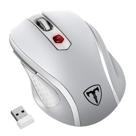 TERPORT F20 Mouse Inalámbrico, Mouse Ergonómico de 2.4G con 5 Niveles de dpi Ajustables, Mouse Portátil con Receptor USB, 10M de Conexión, Ratón Ergonómico de 6 Botones, hasta 2400DPI, Win/Mac, Plata