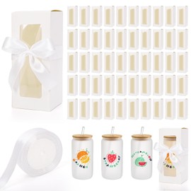Mezchi 50 Pack Tumbler Gift Box with Window & Ribbon for Sublimation, Glass Cup Packaging for 12oz 16oz 20oz Drinking Jars, Wedding Bridal Shower Mother's Day Gifts Bulk Supplies (White)