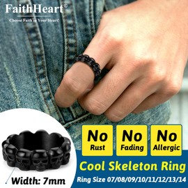 Mens Pinky Rings Size 10 Black Stainless Steel Steampunk Gothic Skeleton Punk Finger Rings