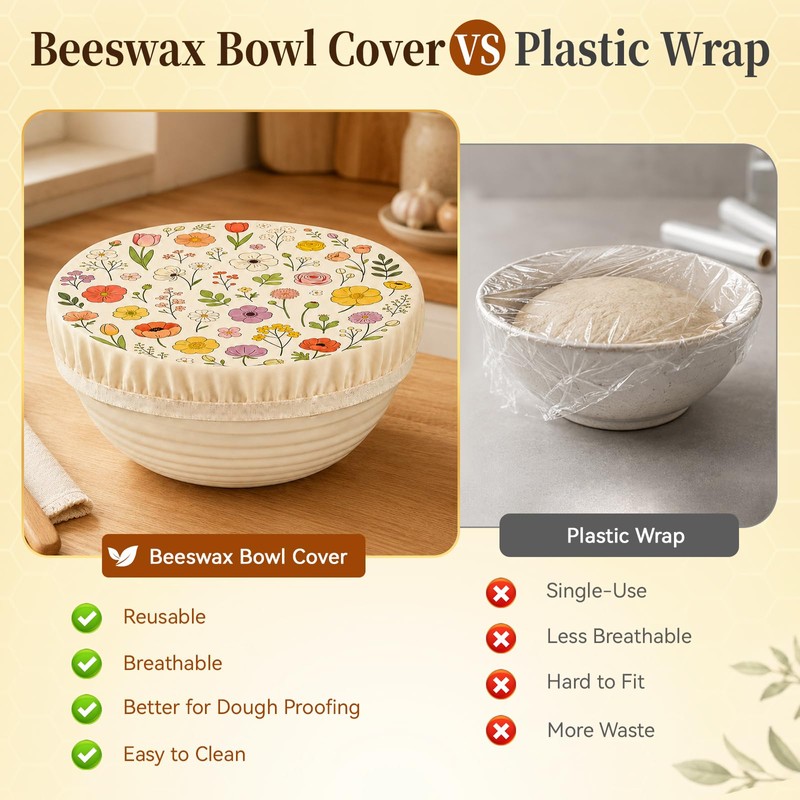3 Pcs Reusable Beeswax Bowl Covers for Bread Proofing, 100%