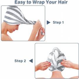 Microfiber Hair Towel Wrap, Quick Dry Hair Turbans with Button, Ultra Soft Thickening Coral Fleece Dry Hair Cap (Style1, One Size)