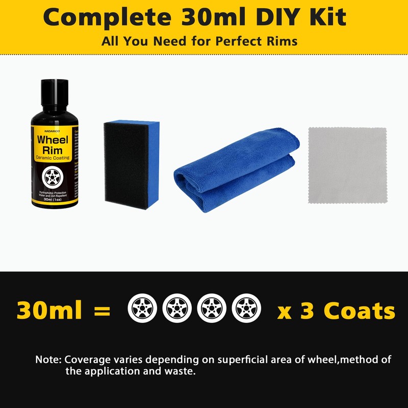 NADAMOO Wheel Rim Ceramic Coating Kit 30ml, High-Heat Resistant Hydrophobic